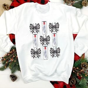 Michelob Ultra Checkered Bow Beer Graphic Crewneck Sweatshirt NEW
